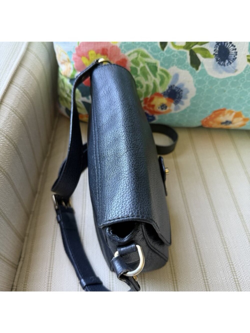 Furla Crossbody Bag Black Textured Leather Gold Accents - Picture 6 of 16